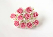 Кудрявые розы 3 см - Белый+розовый 2# средний 1 шт