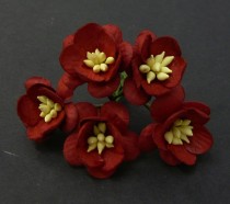 Цветки вишни  25мм - DEEP RED MULBERRY PAPER CHERRY BLOSSOMS 1шт