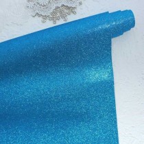 Отрез кожзама (плотная ткань) с глиттером 50х34 см., ярко-голубой