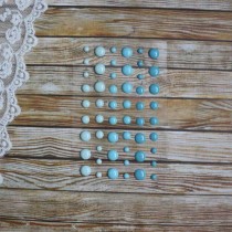Эмалевые точки (дотсы) глянцевые, мятный-голубой-бирюзовый, на подложке 54 штуки, размер 4-8 мм.