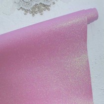Отрез кожзама (плотная ткань) с глиттером 48х34 см., розовый (со светло-зеленым глиттером)