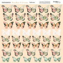 Лист двусторонней бумаги 20х20см Бабочки Peaches&Cream от Scrapmir 