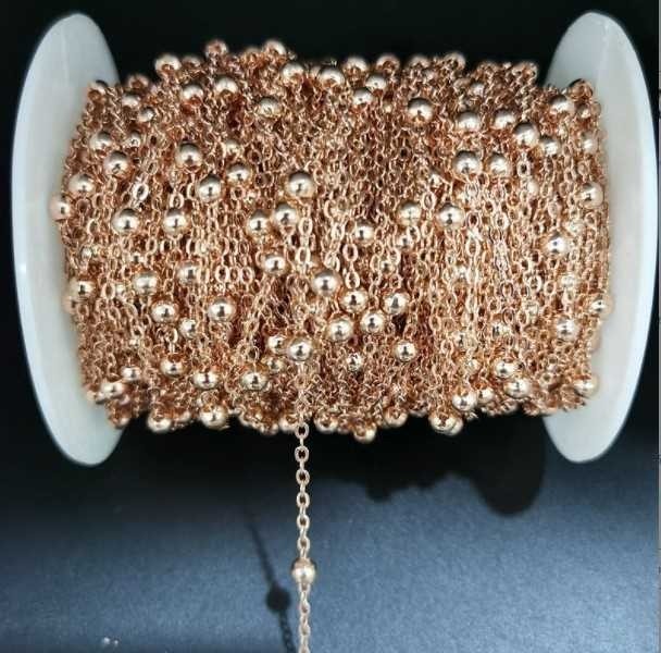 Декоративная цепочка с шариками, цвет розовое золото, отрез 50 см