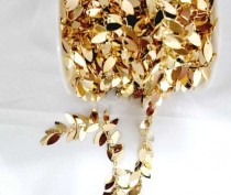 Декоративная цепочка с листиками, цвет золото, отрез 10 см