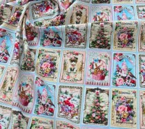 Ткань "Купоны Рождество в розах" отрез 17х15,5 см, (6 картинок) пл 140 гр/м2