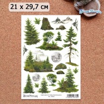 Скрап-карта А4 "Тайга. Растительность" (ScrapMania), пл. 250 гр/м2