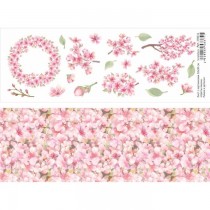 Лист с картинками 10х30 см "Цветы вишни. Рамка и детали", пл.180 гр/м2 (ScrapMania)