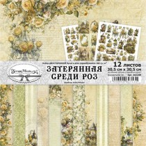 Набор бумаги 30,5х30,5 см "Затерянная среди роз", 12 листов, пл.180 гр/м2 (ScrapMania)