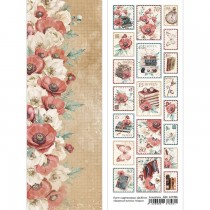 Лист с картинками 10х30 см "Багряный винтаж. Марки" (ScrapMania), пл.180 гр/м2