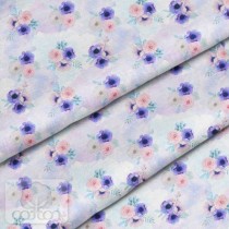 Премиум хлопок "Цветы акварель фиолетовые" размер 50х40 см., пл.150 гр/м2, Польша