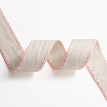 Лента ёлочка, цвет молочный (край розовый), ширина 2,5 см, отрез 90 см