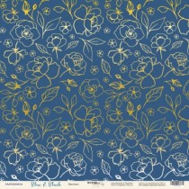  Лист односторонней бумаги с золотым тиснением 30x30 от Scrapmir Цветики из коллекции Blue & Blush, пл.190 г/м