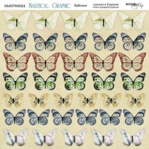 Лист двусторонней бумаги 20х20см Бабочки Nautical Graphic от Scrapmir